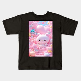 Cute chubby pink Kawaii cat Kids T-Shirt